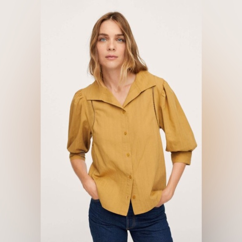 Mango Puff Sleeve Cotton Blouse